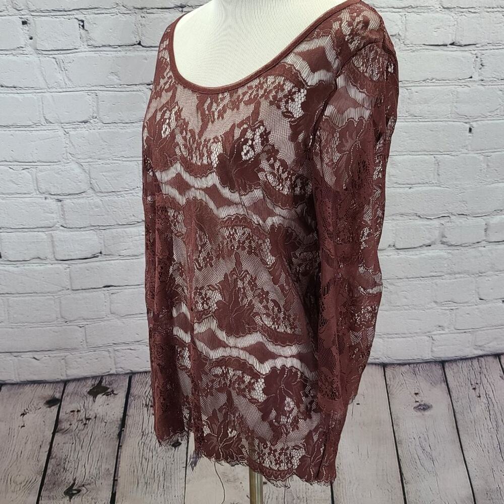 Fossil Maroon Lace top Shirt fringe bottom hem - Picture 8 of 8